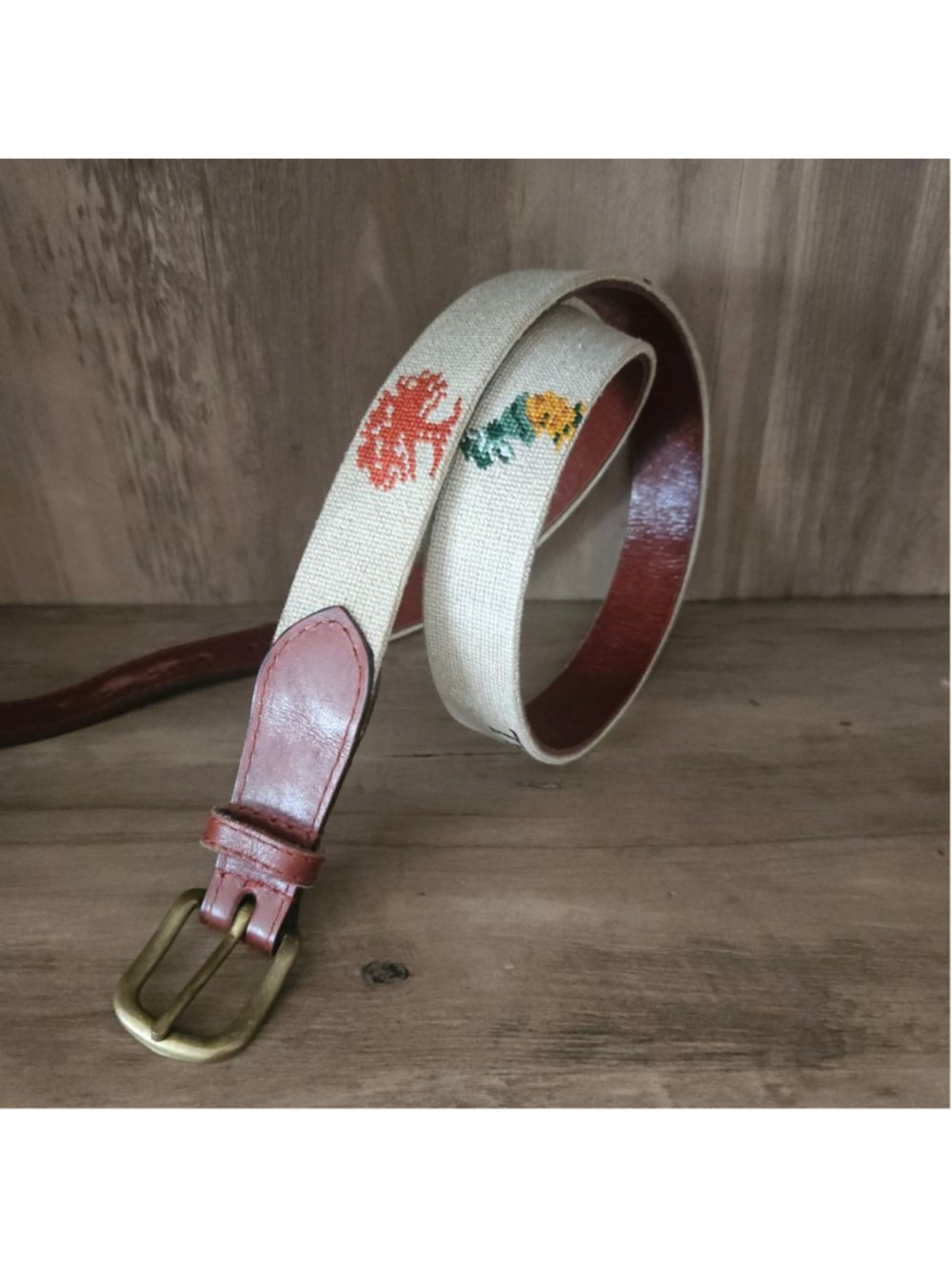 Smathers & Branson Needlepoint Leather Brass Pro-Am Invitational Golf Belt 40 US